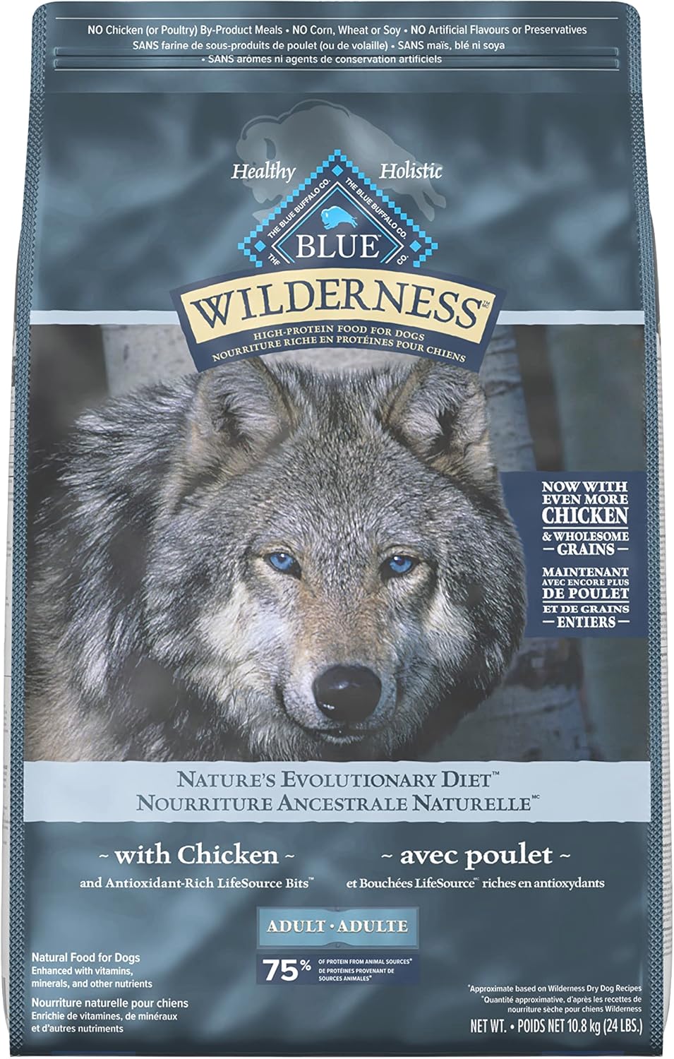 Wilderness High Protein Grain Free, Natural Adult Large Breed Dry Dog Food, Chicken 10.8Kg Bag - 24 Lb, Kibble