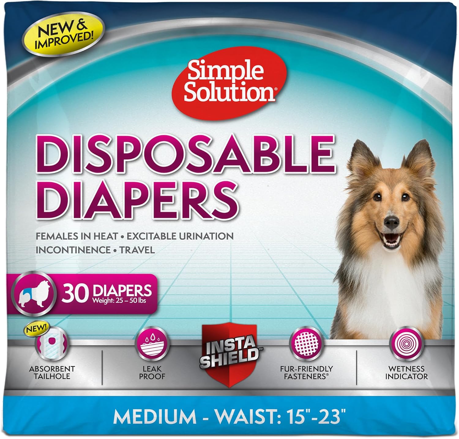 Disposable Dog Diapers for Female Dogs, True Fit, Absorbent, Leak Proof with Wetness Indicator, XL Puppy & Doggie Period Pad and Pee Diaper, for Large Pets, 18-27 Inch Waist, 30 Count