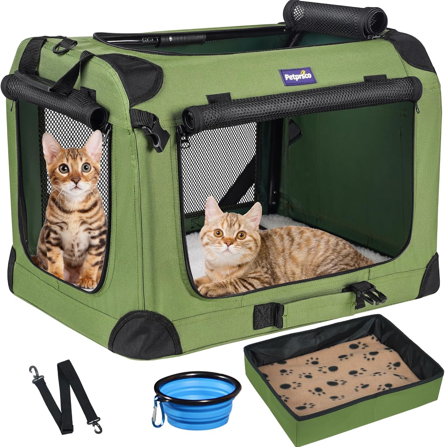 Large Cat Carrier for 2 Cats Small Medium Dogs, Soft Pet Carrier 24X17X17 for Traveling with Warm Blanket Foldable Bowl and Washable Pad