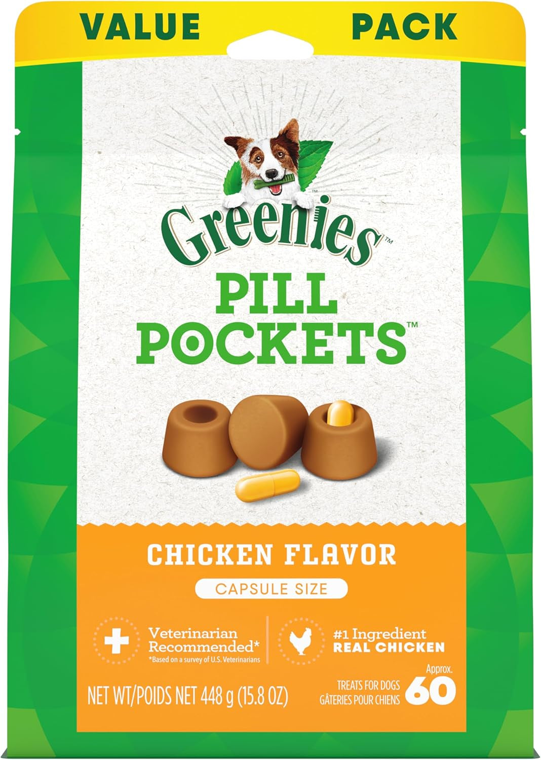 Pill Pockets Adult Dog Treats Capsule Size Natural Soft with Real Peanut Butter, (30 Treats) 7.9Oz. Pack