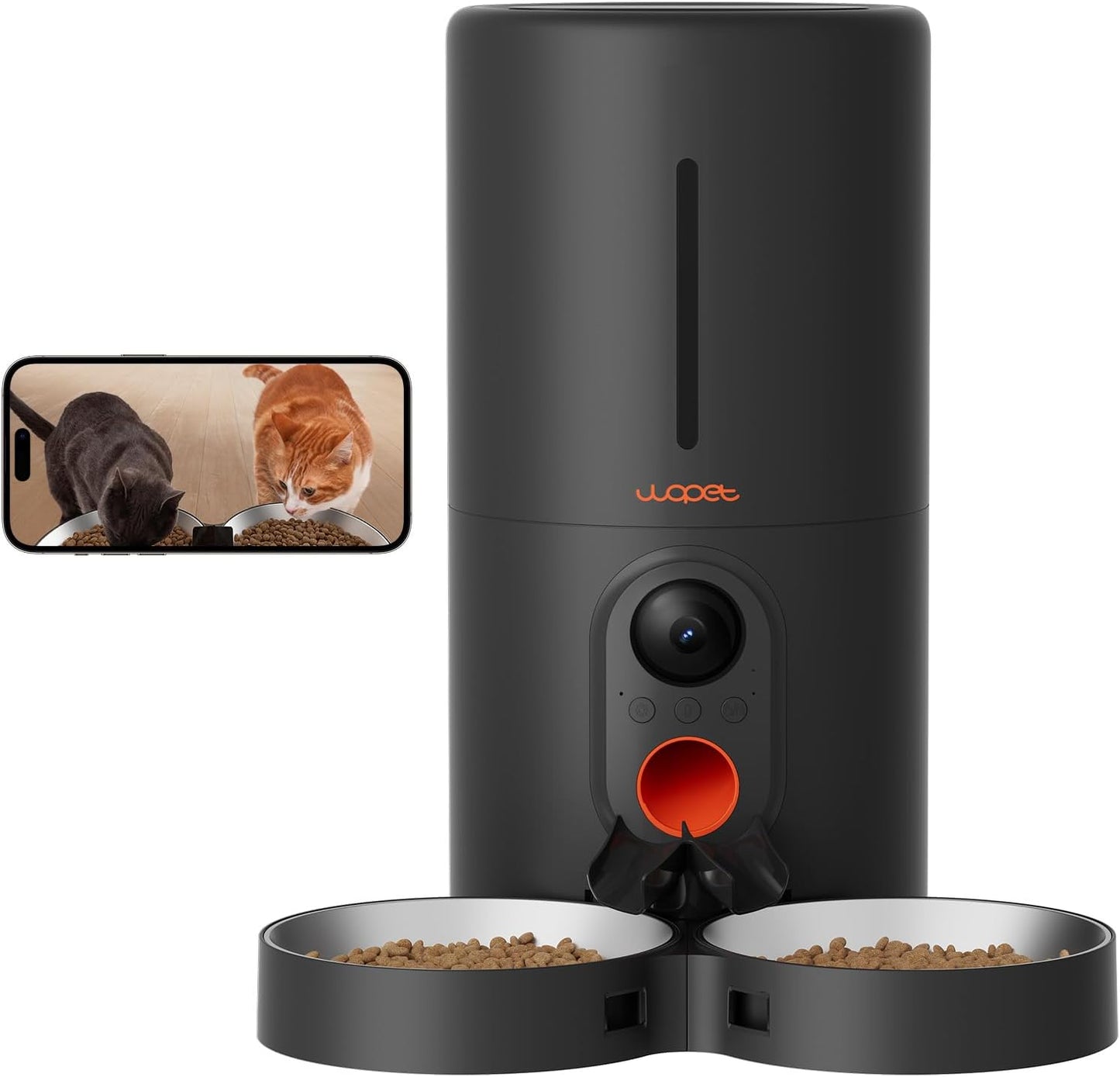 Automatic Cat Feeders 2 Cats, 4L Timed Cat Feeder with Stainless Steel Bowl, Programmable 1-6 Meals Control, Dual Power Supply Auto Pet Feeder for Cats and Dogs