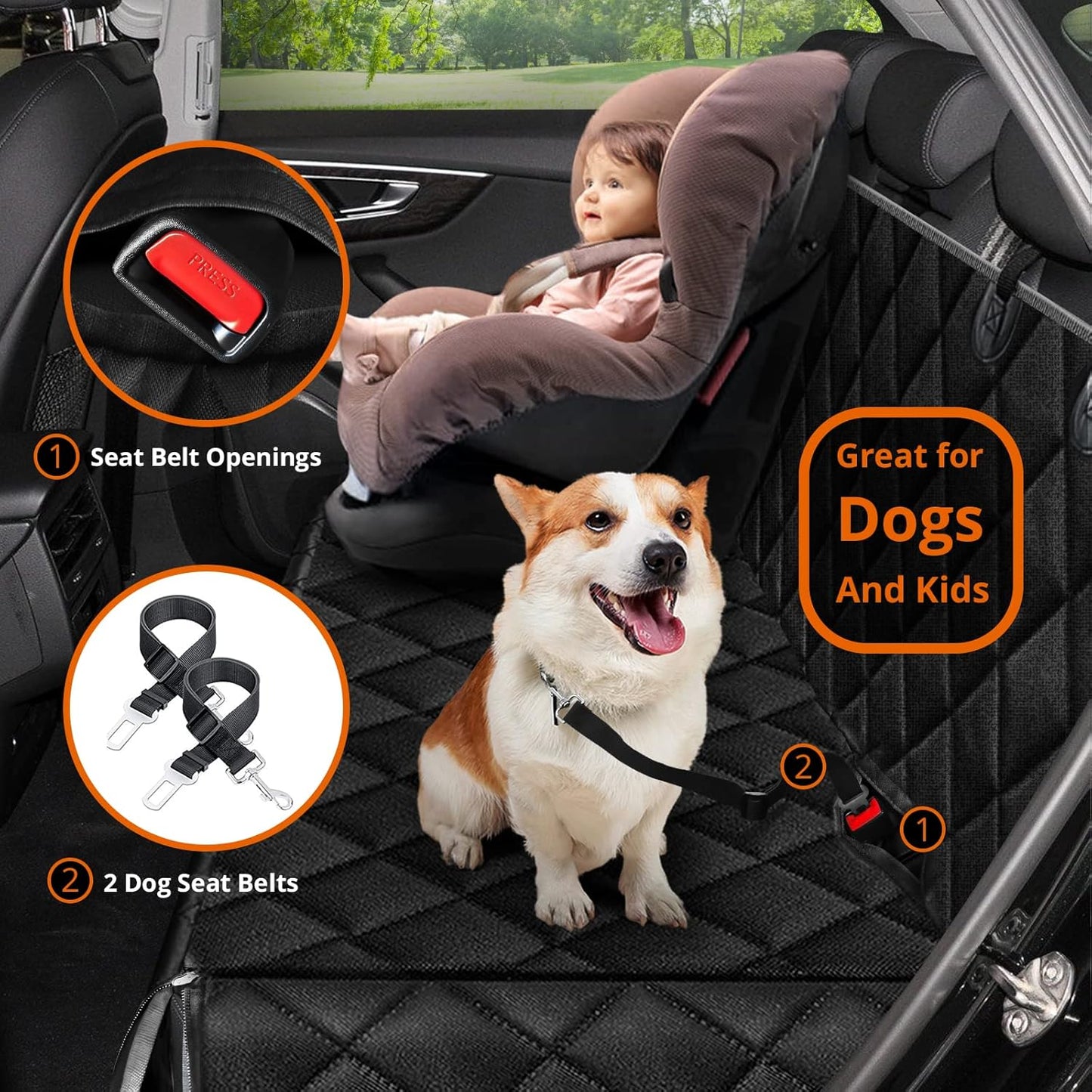 Dog Car Seat Cover, Dog Hammock for Back Seat Waterproof Dog Seat Cover with Mesh Window Non-Scratch Bench Car Seat Cover Protector Compatible for Most Cars Trucks Suvs Etc - Black