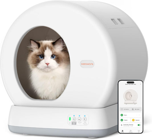 Self-Cleaning Cat Litter Box, Integrated Safety Protection Automatic Cat Litter Box for Multi Cats, Extra Large/Odor Isolation/App Control Cat Litter Box, Confirm Seller Is【-Direct】