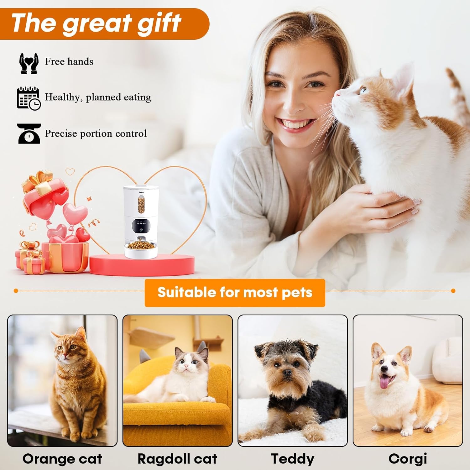 Automatic Cat Feeders Camera 5G: Wifi Easy to Clean Timed Smart Dog Food Dispenser 2-Way Audio Memory Function Pet Feeder HD 1080P Video Record APP Control Dry Food Clear Night Vision