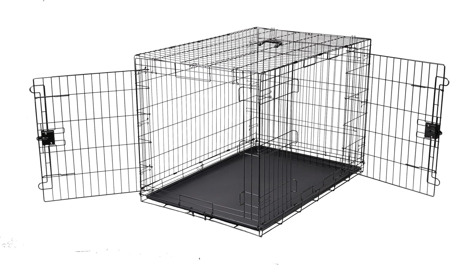 - Durable, Foldable Metal Wire Dog Crate with Tray, Double Door, 36 X 23 X 25 Inches, Black