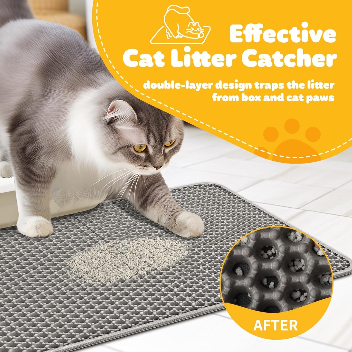 Cat Litter Mat - 59 X 37Cm Small Litter Box Mat, Easy to Clean Cat Litter Mat Trapper, Waterproof, Urine-Proof, Non-Slip Kitty Litter Mat for Floor, Grey