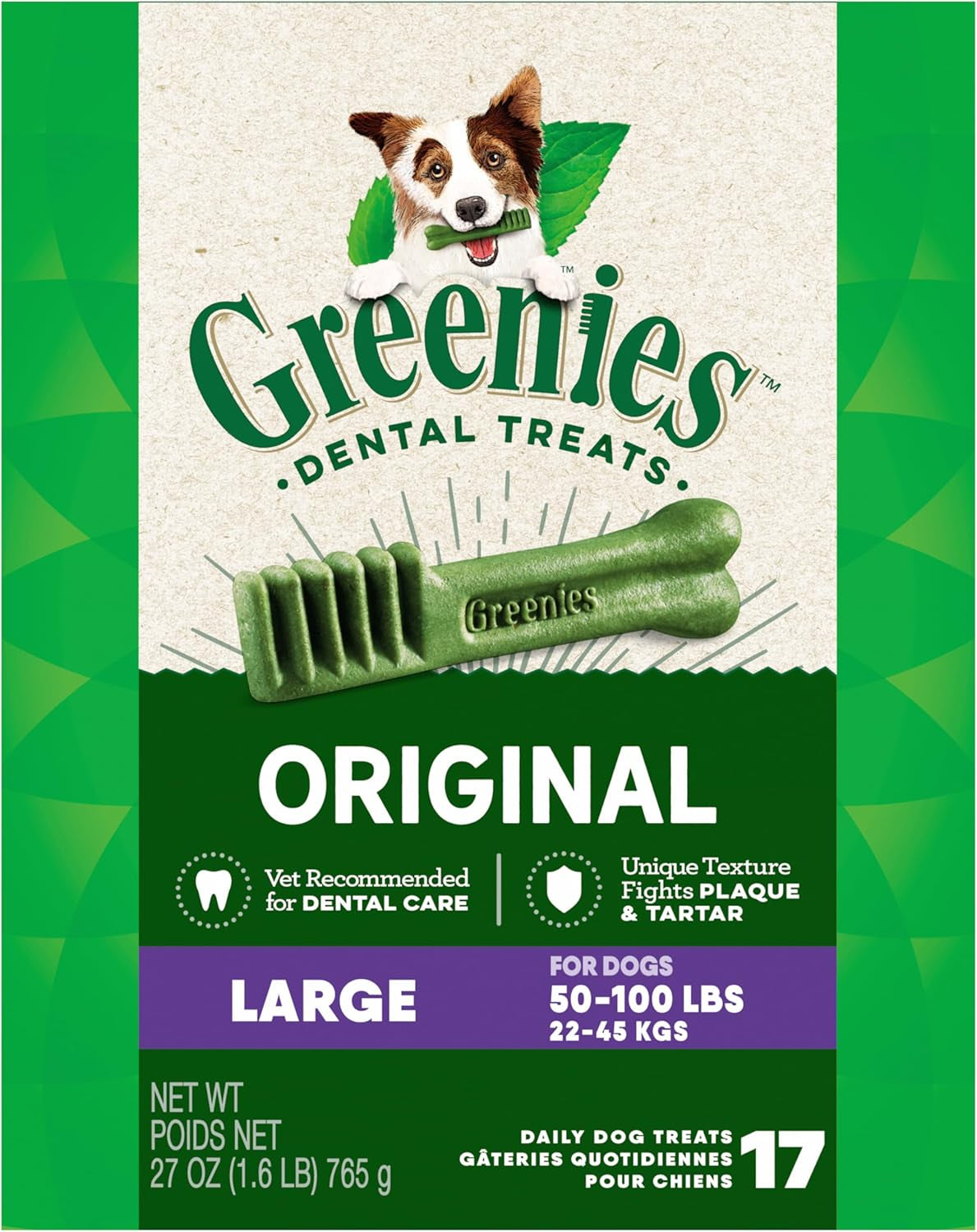 Adult Dog Treats Original LARGE Natural Dental Care, (34 Treats) 54Oz. Pack