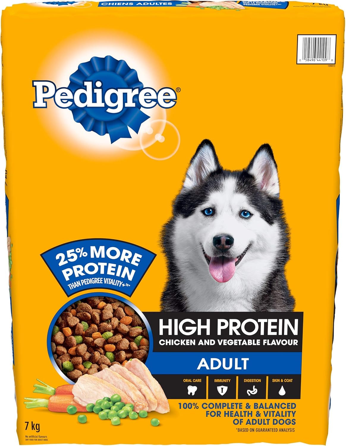 High Protein Adult Dry Dog Food - Chicken and Vegetable Flavour, 7Kg Bag