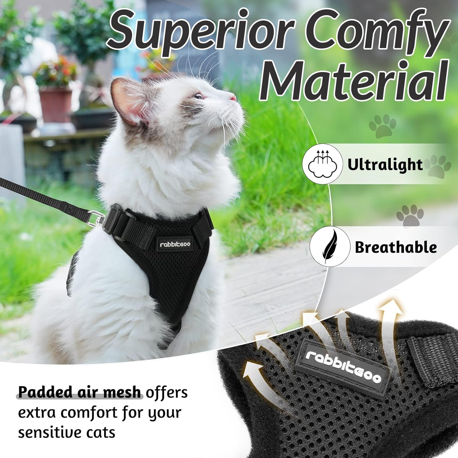 Cat Harness and Leash for Walking, Escape Proof Soft Adjustable Vest Harnesses for Small Medium Cats, Easy Control Breathable Reflective Strips Jacket, XS, Black