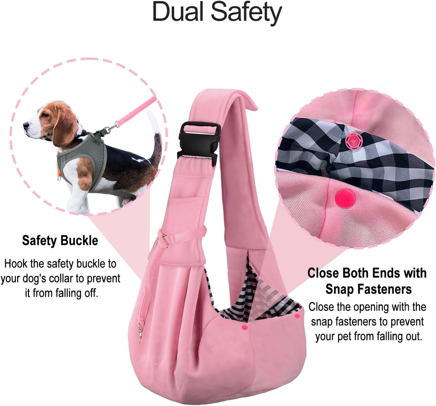 Reversible Dog Cat Sling Carrier, Small Dog Carrier, Adjustable Dog Sling, Hands Free Cross Body Carrier with Collar Hook for Dog/Cat/Bunny up to 11Lb/4.99Kg, Light Pink