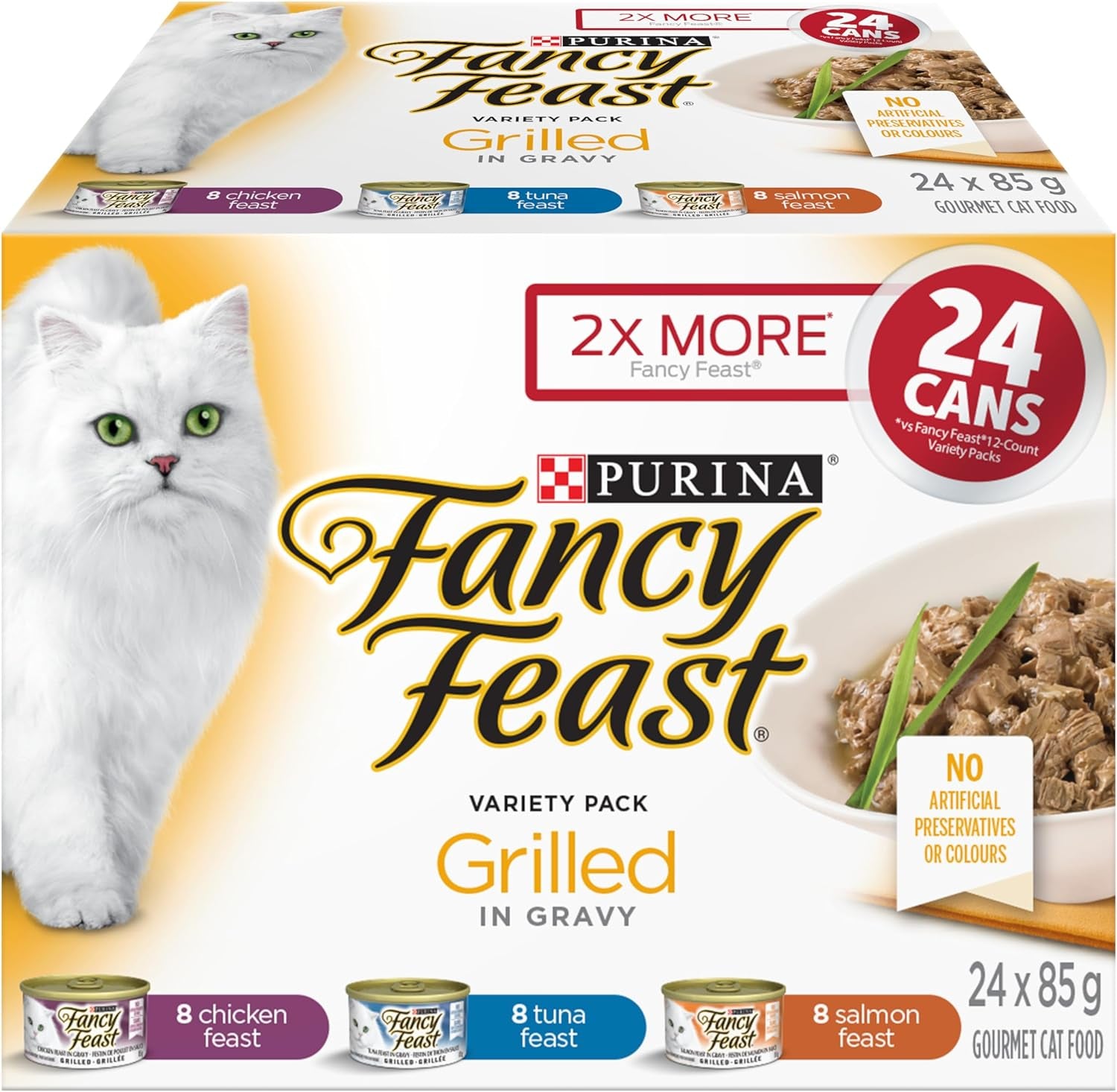 Fancy Feast Grilled Wet Cat Food, in Gravy Variety Pack 3 Flavours - 85 G Can (24 Pack)