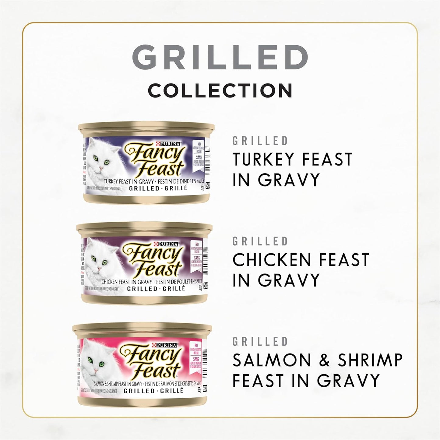 Fancy Feast Grilled Wet Cat Food, in Gravy Variety Pack 3 Flavours - 85 G Can (12 Pack)