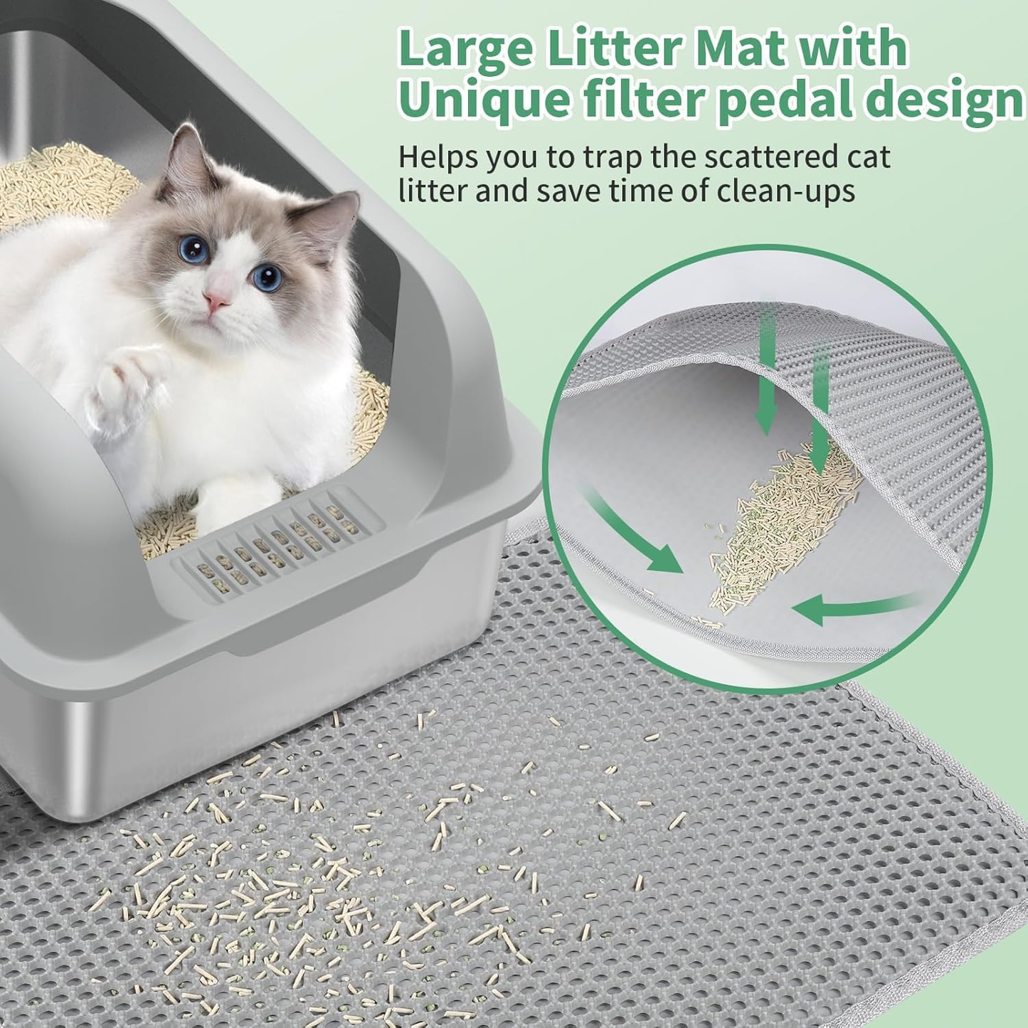 Stainless Steel Cat Litter Box with Lid, XXL Semi-Enclosed Cat Litter Box for Big Kitty, Metal Extra Large Litter Box High Sided, Non-Stick & Anti-Urine Leakage with Cat Mat and Scoop