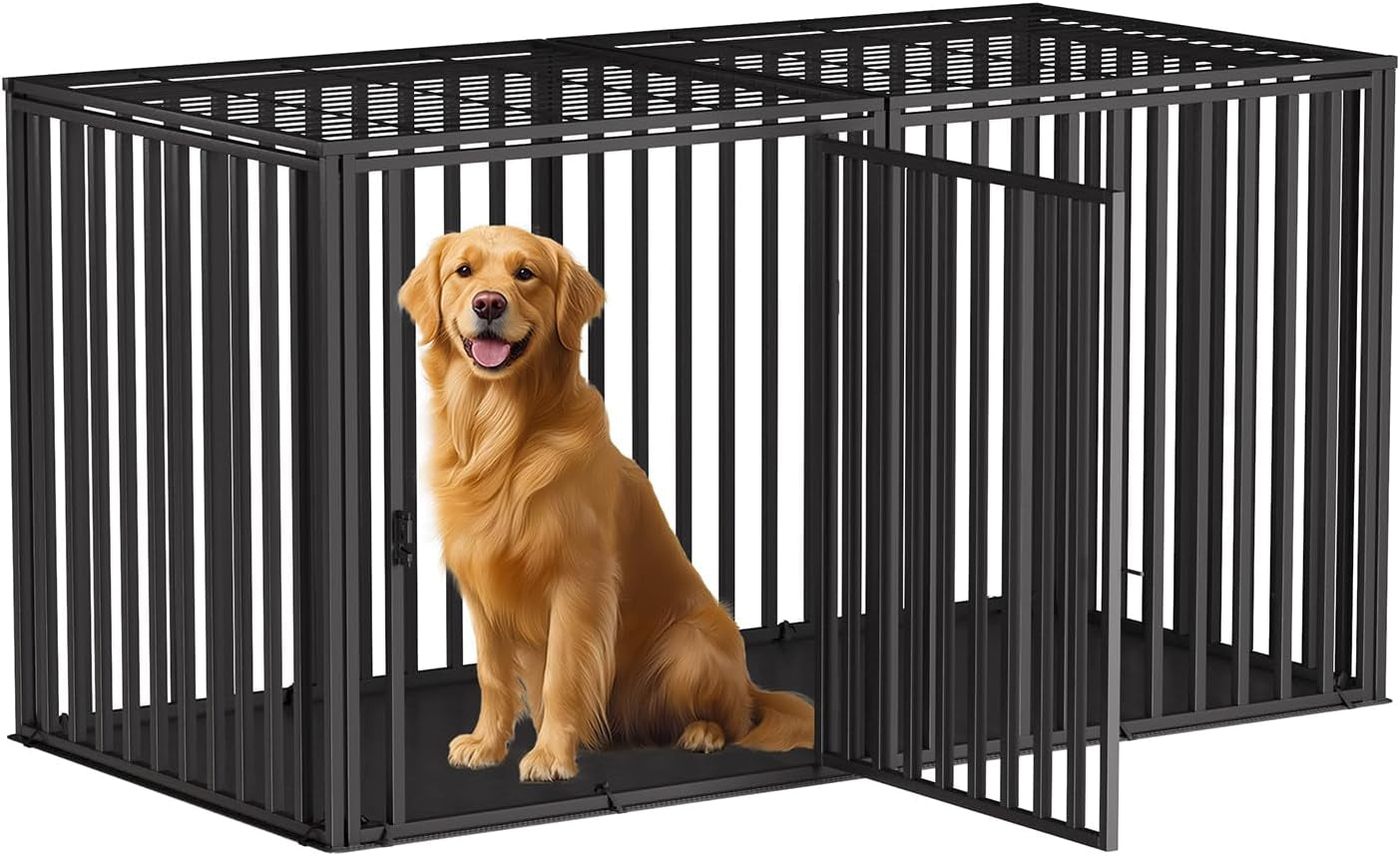 Steel Tube Heavy Large Dog Crate with Mat Base, 48" L X 28" H Dog Crates for Medium Large Dogs, Big Dog Cage, Dog Kennel, Puppy Dog Playpen with Top, Pet Cage, Indoor, Black