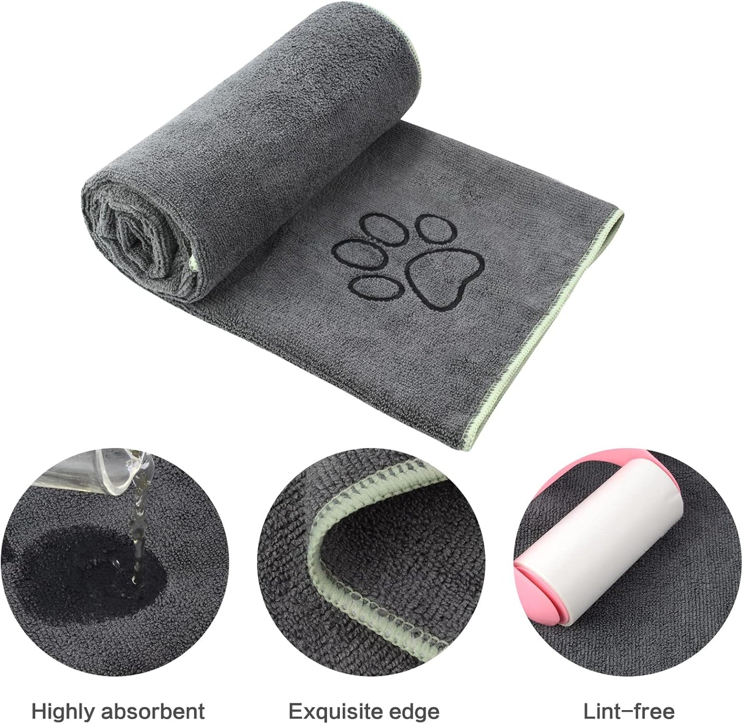 Microfiber Dog Towel Super Absorbent Pet Bath Towel Large Size for All Dogs and Cats with Embroidered Paw Print 30Inch X 50Inch Gray