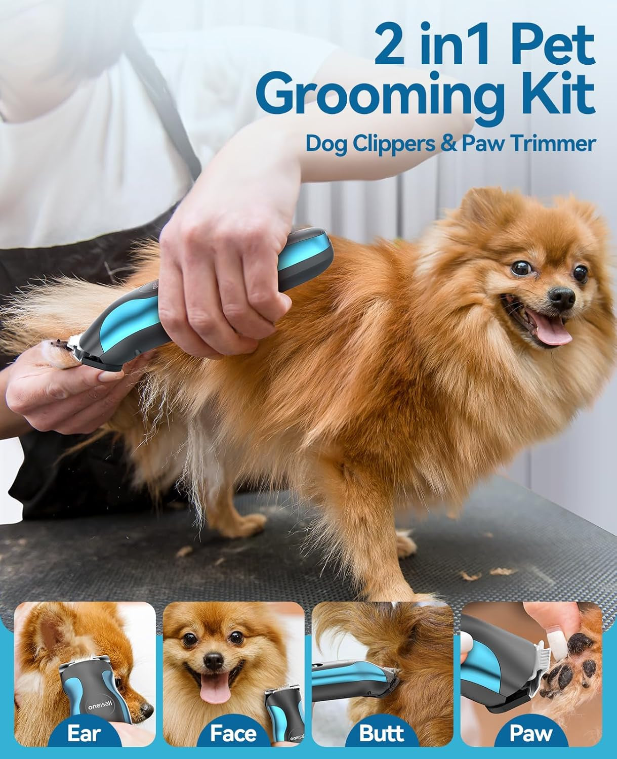 Dog Clippers for Grooming and Paw Trimmer Double Blades, Quiet Rechargeable Cordless Dog Hair Clippers with Stainless Steel Blade Dog Grooming Kit for Thick Coats Small Large Dogs, DTJ 002