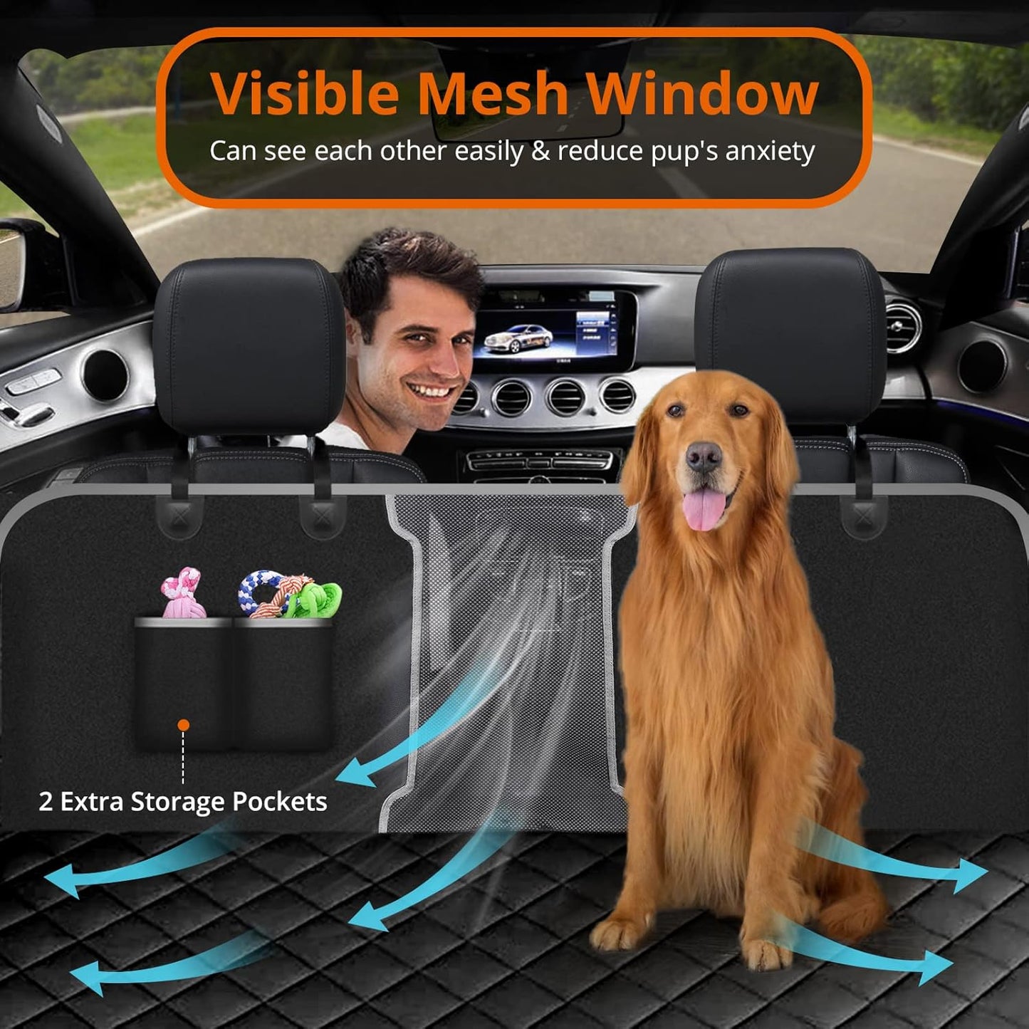 Dog Car Seat Cover, Dog Hammock for Back Seat Waterproof Dog Seat Cover with Mesh Window Non-Scratch Bench Car Seat Cover Protector Compatible for Most Cars Trucks Suvs Etc - Black