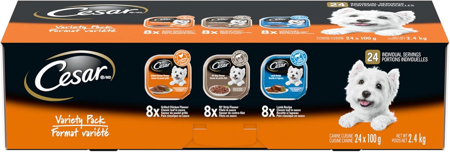 Classic Loaf in Sauce Wet Dog Food Delicacies Variety Pack, 24X100G Trays