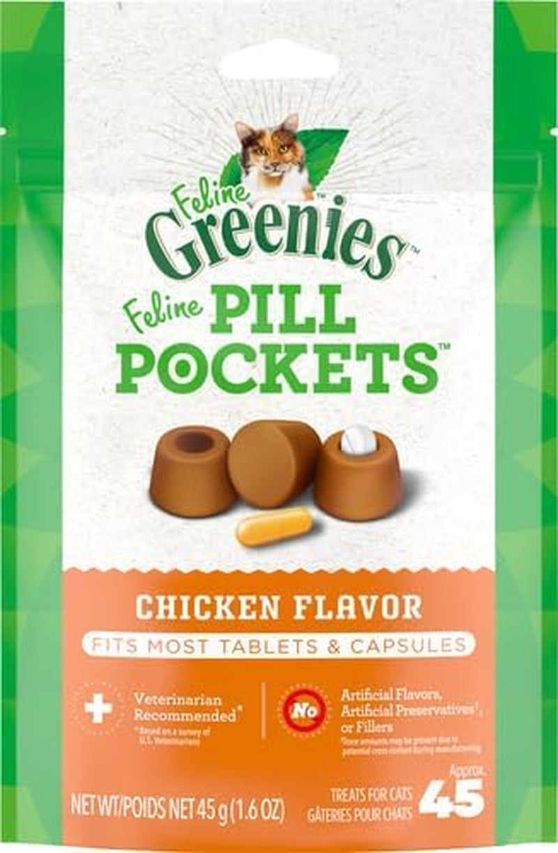 FELINE  PILL POCKETS Cat Treats Natural Dental Care, Chicken Flavour, (45 Treats) 1.6Oz. Pack