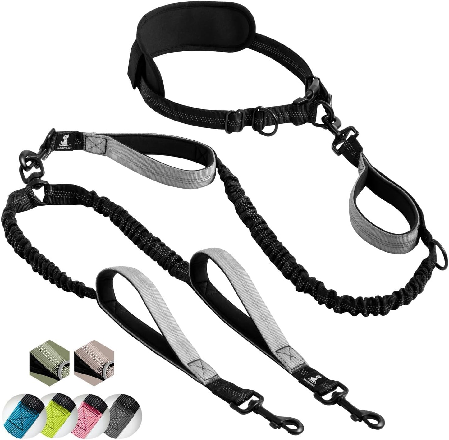 Hands-Free Dog Leash for Medium and Large Breeds – Professional Harness with Reflective Stitches for Training, Walking, Jogging and Running Your Pet (Gray, for 1 Dog)