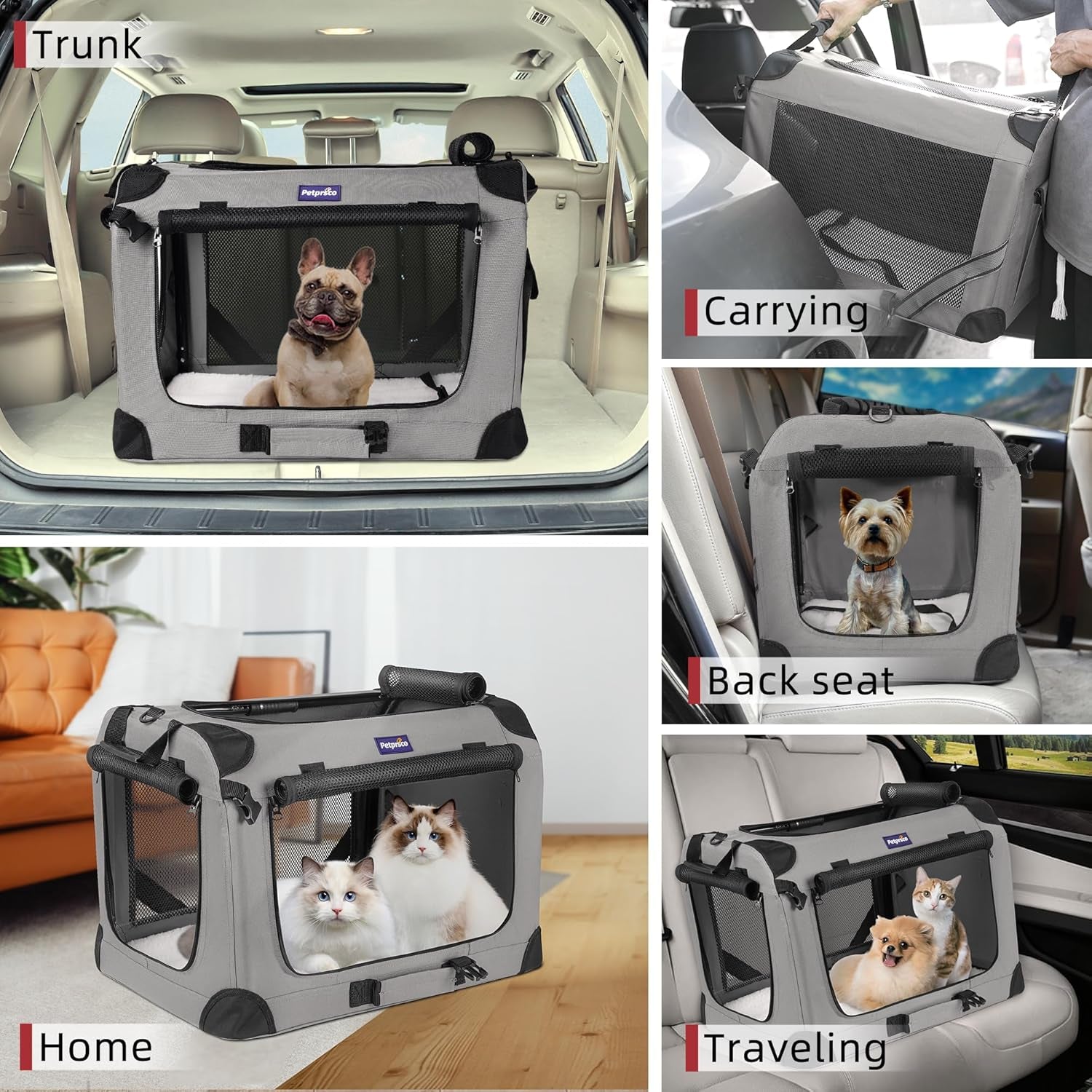 Large Cat Carrier for 2 Cats Small Medium Dogs, Soft Pet Carrier 24X17X17 for Traveling with Warm Blanket Foldable Bowl and Washable Pad