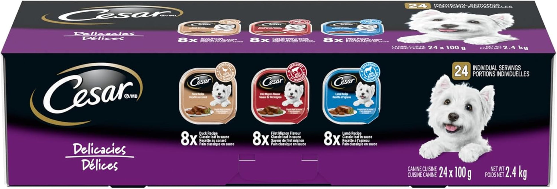 Classic Loaf in Sauce Wet Dog Food Delicacies Variety Pack, 24X100G Trays