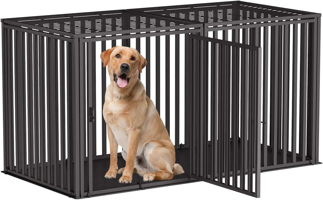 Steel Tube Heavy Large Dog Crate with Mat Base, 48" L X 28" H Dog Crates for Medium Large Dogs, Big Dog Cage, Dog Kennel, Puppy Dog Playpen with Top, Pet Cage, Indoor, Black