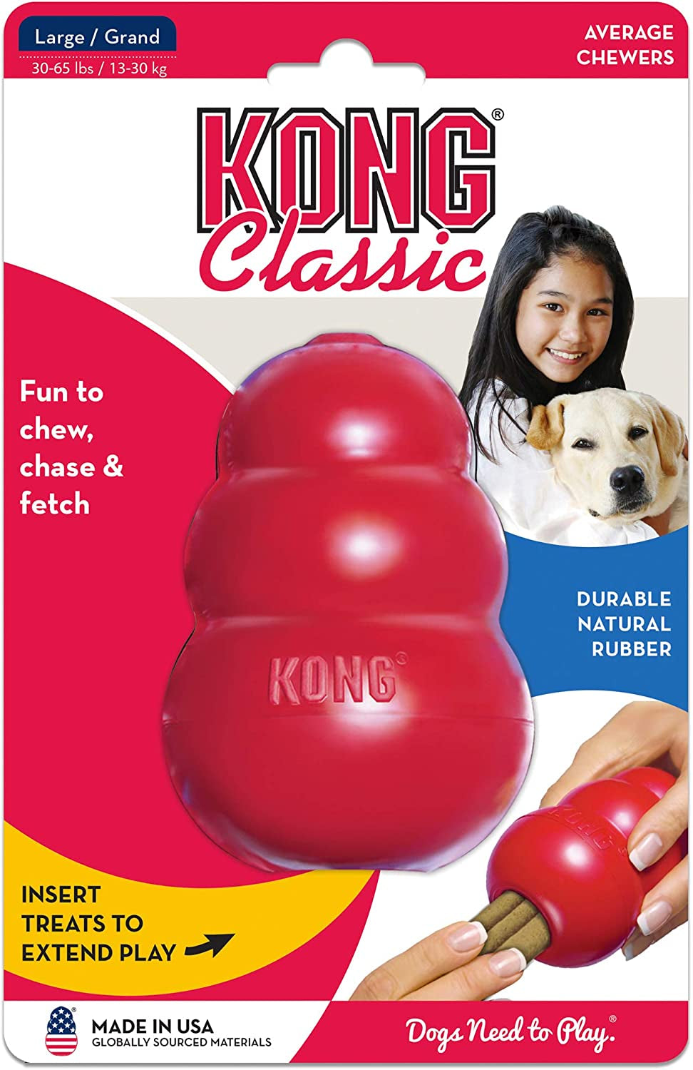 Classic Dog Toy, Durable Natural Rubber- Fun to Chew, Chase & Fetch- for Large Dogs