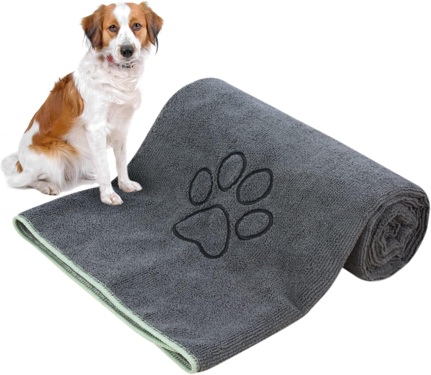 Microfiber Dog Towel Super Absorbent Pet Bath Towel Large Size for All Dogs and Cats with Embroidered Paw Print 30Inch X 50Inch Gray