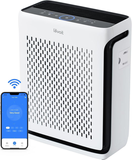 Air Purifiers with Washable Filters for Large Room Bedroom Home, Smart Wifi Real Time Air Quality Monitor, Sleep Mode and Auto Mode, Removes Pet Hairs, Danders, Pollen, Smoke, Dust, Vital100S