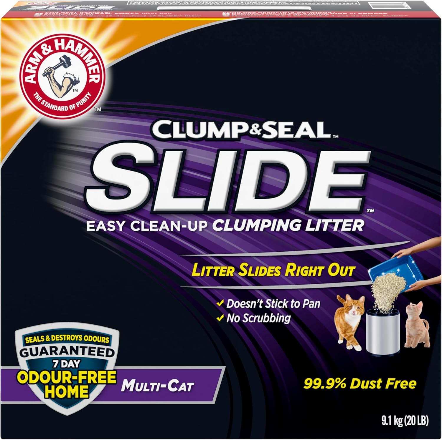 Clump & Seal Slide Clay Cat Litter, 6.4Kg, Odour Control, Dust Free, Clumping Litter