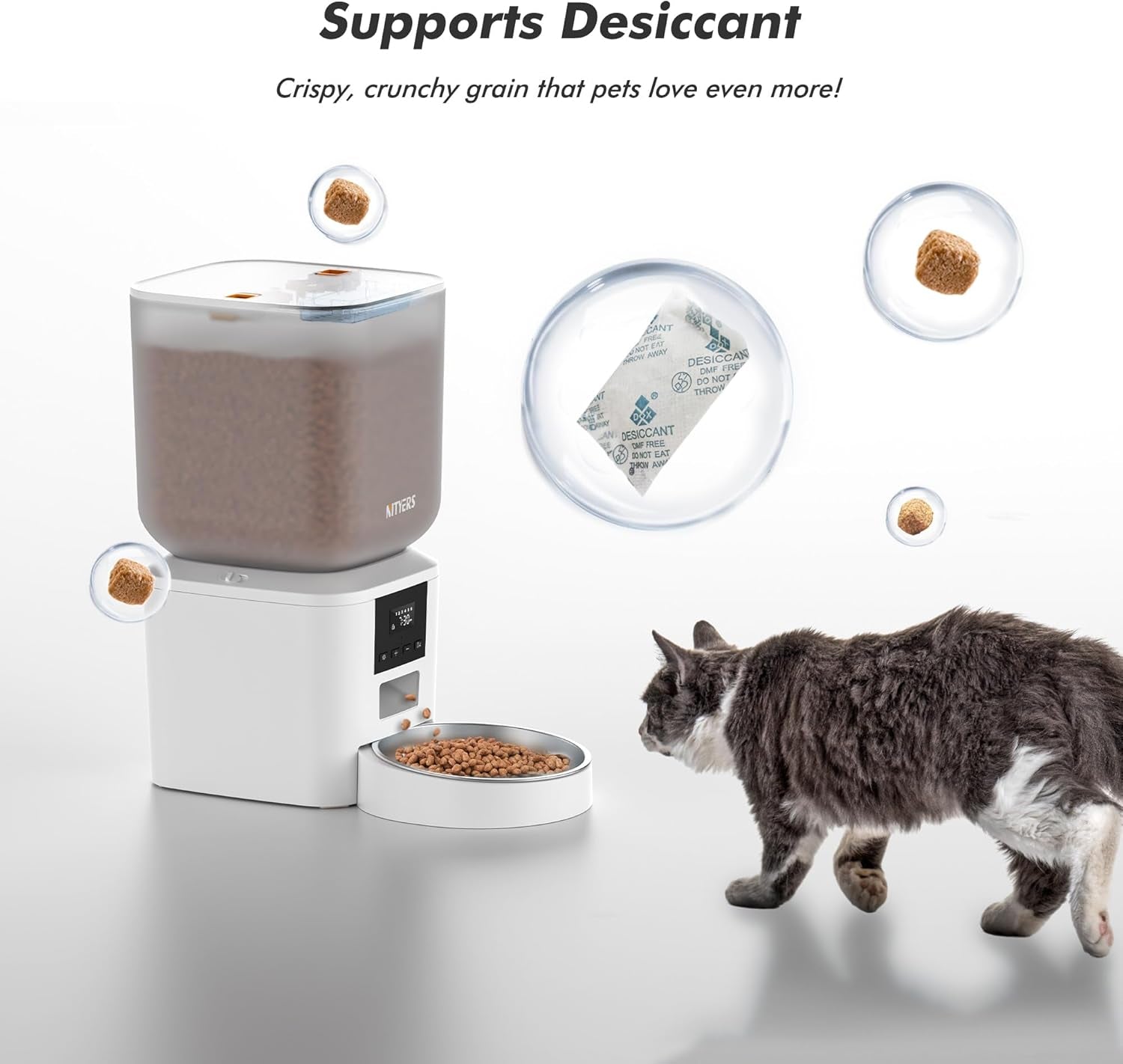 Automatic Dog Feeder - 8L/34 Cups Large Capacity Automatic Cat Food Dispenser Large Food Tray, Battery Operated, Timed Cat Feeder, up to 50 Portions 6 Meals per Day (White, One Bowl-Standard)