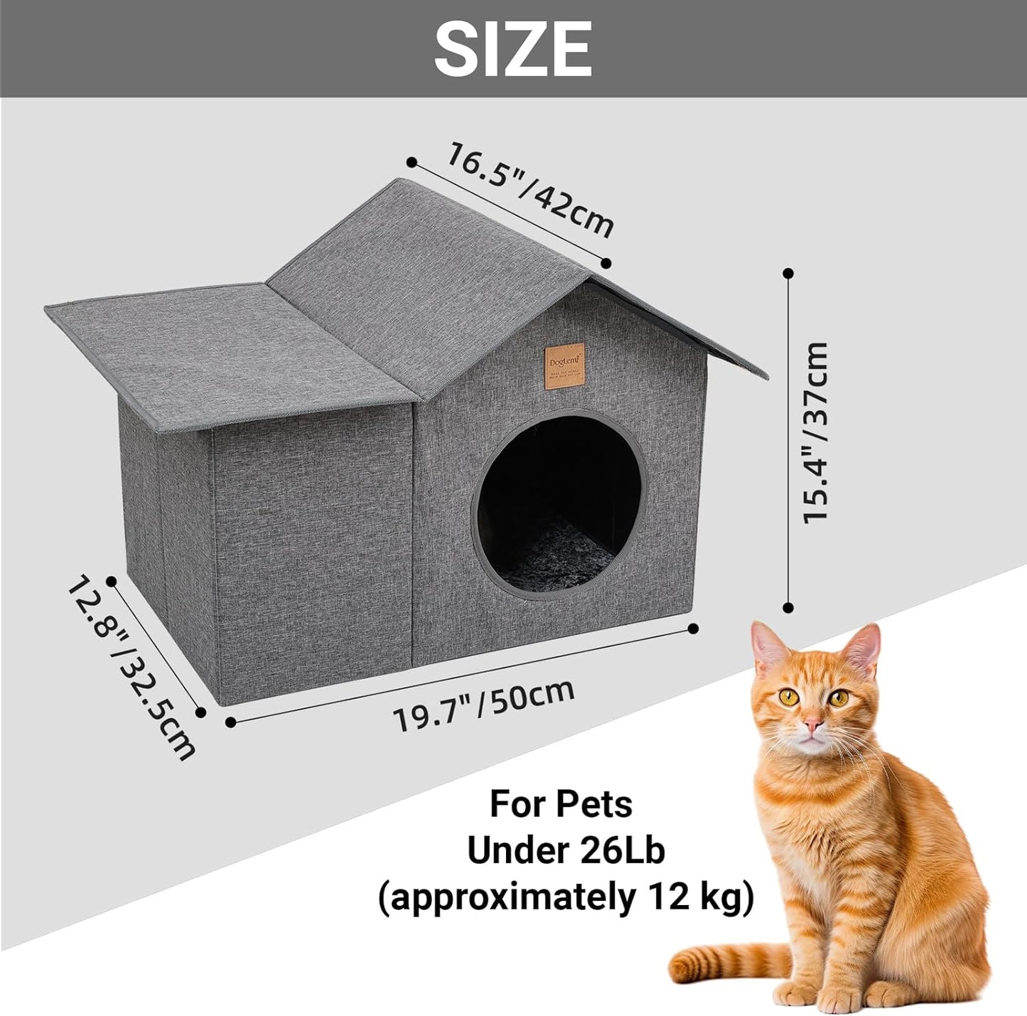 Cat House, Outdoor Cat House for outside Community Cats, Stray and Feral Cats with Removable Soft Cushion, Weatherproof Warm and Insulated Cat Shelte, Easy to Assemble Collapsible House