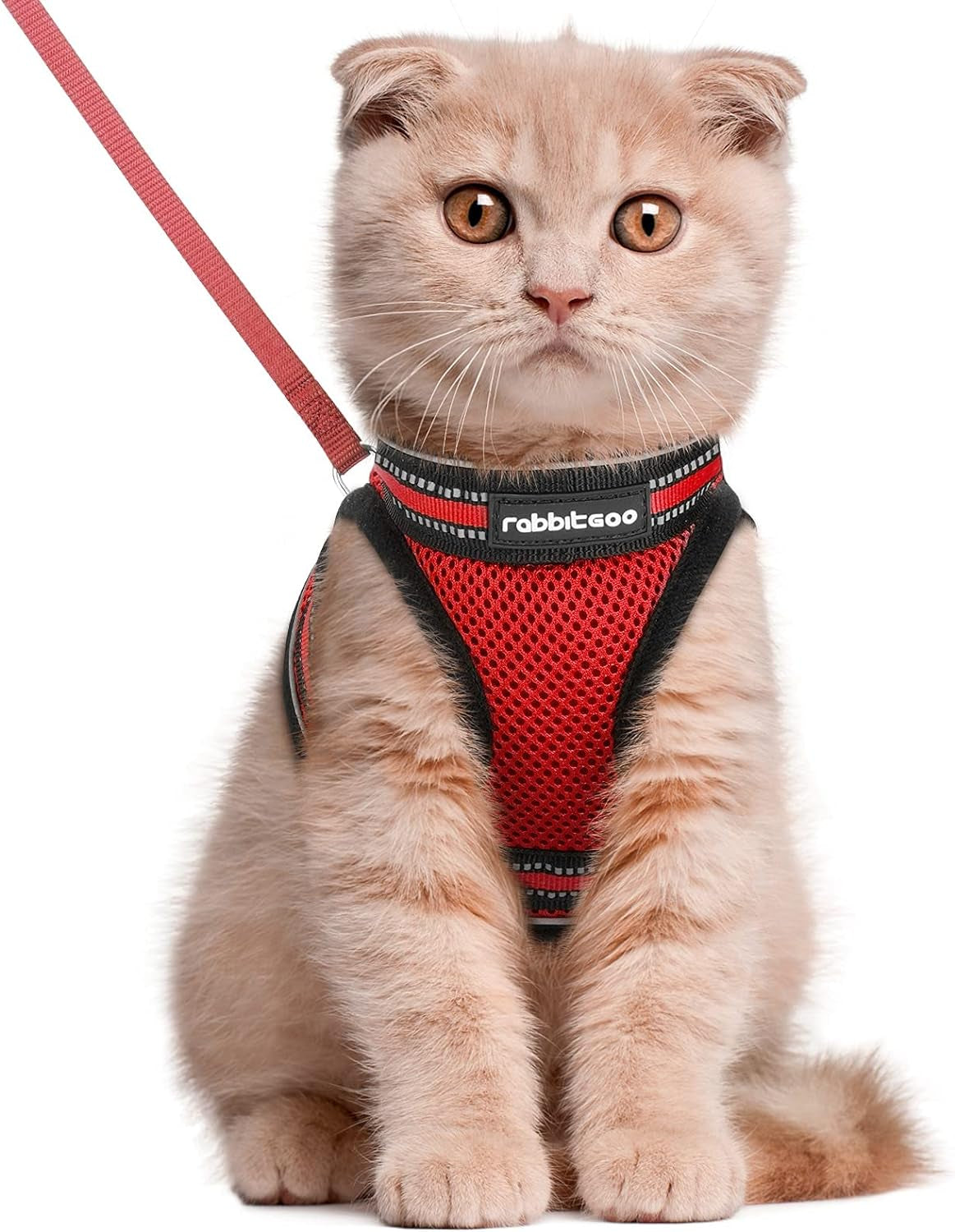 Cat Harness and Leash Set for Walking Escape Proof, Adjustable Soft Kittens Vest with Reflective Strip for Cats, Comfortable Outdoor Vest, Black, Small