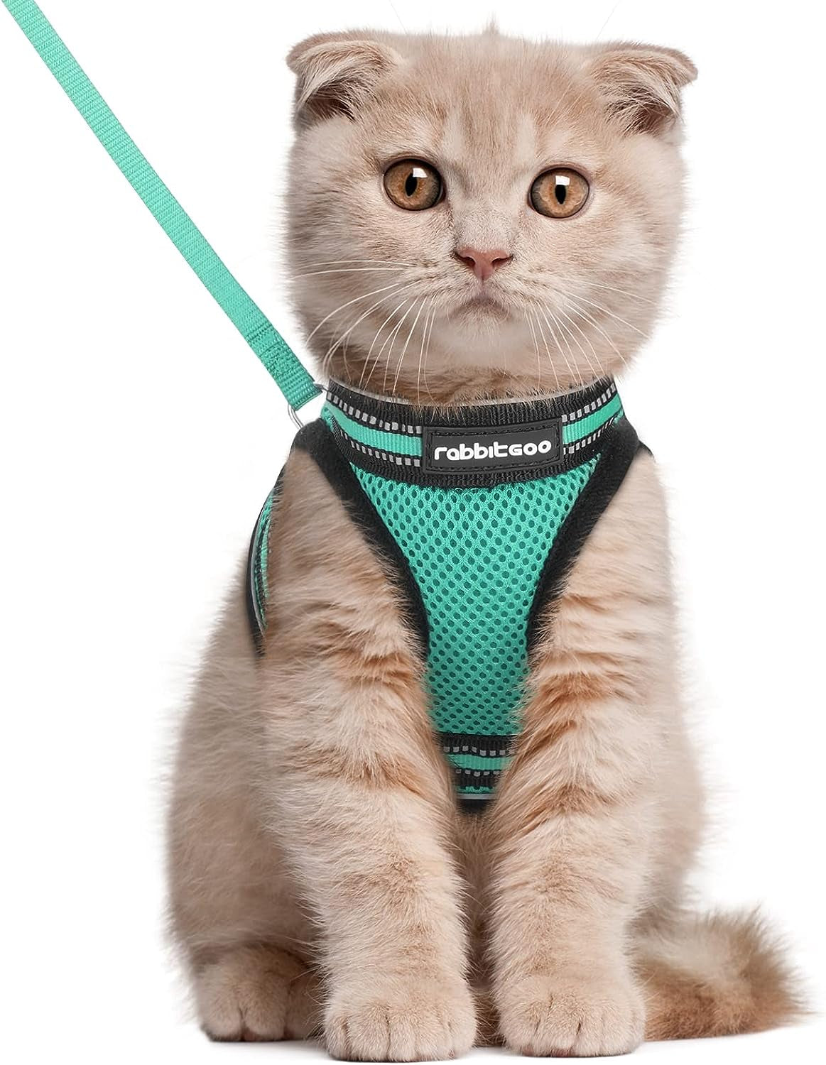 Cat Harness and Leash Set for Walking Escape Proof, Adjustable Soft Kittens Vest with Reflective Strip for Cats, Comfortable Outdoor Vest, Black, Small