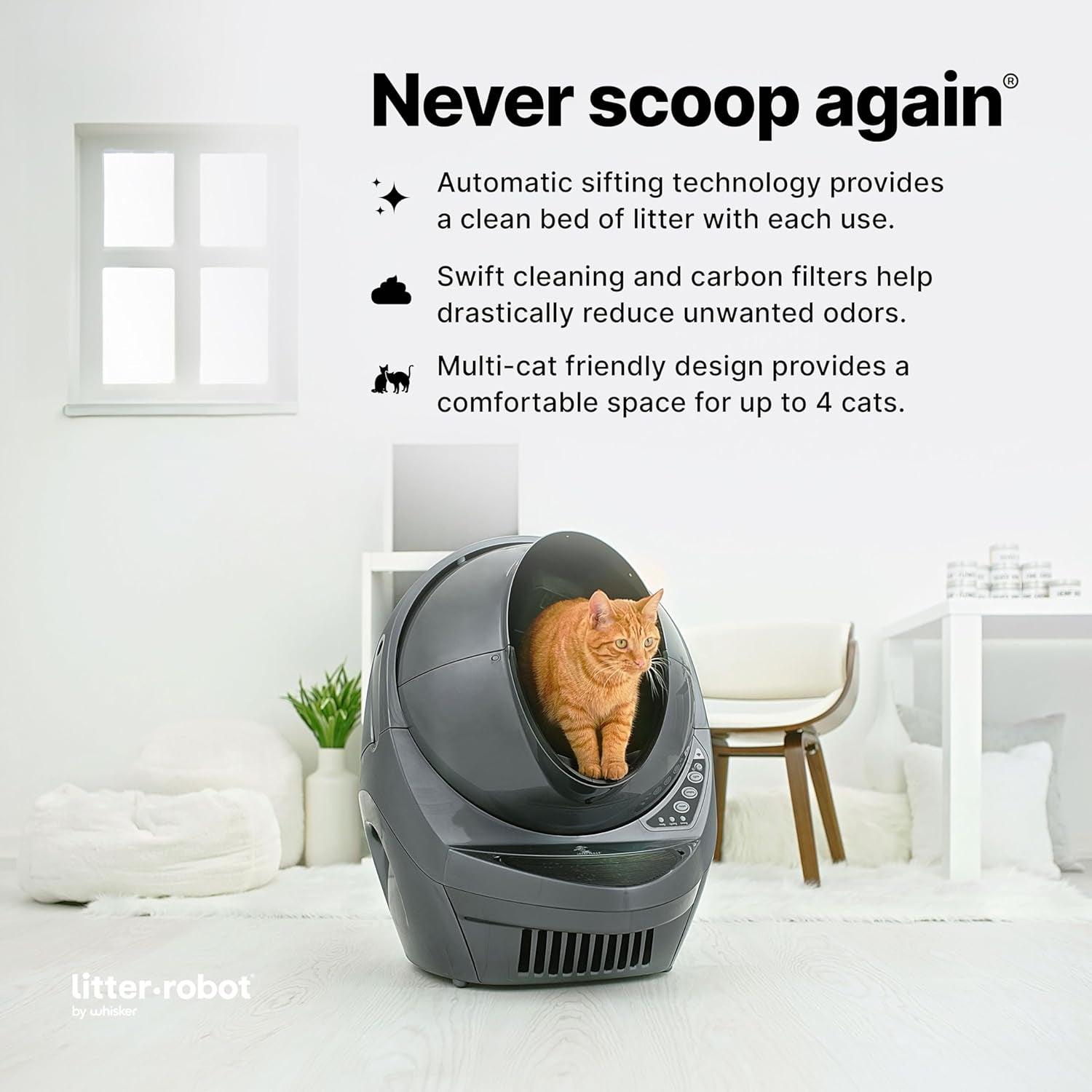 Litter-Robot 3 Connect by  (Grey) Automatic Self-Cleaning Cat Litter Box, Wifi Enabled, Works with Any Clumping Litter, Never Scoop Again