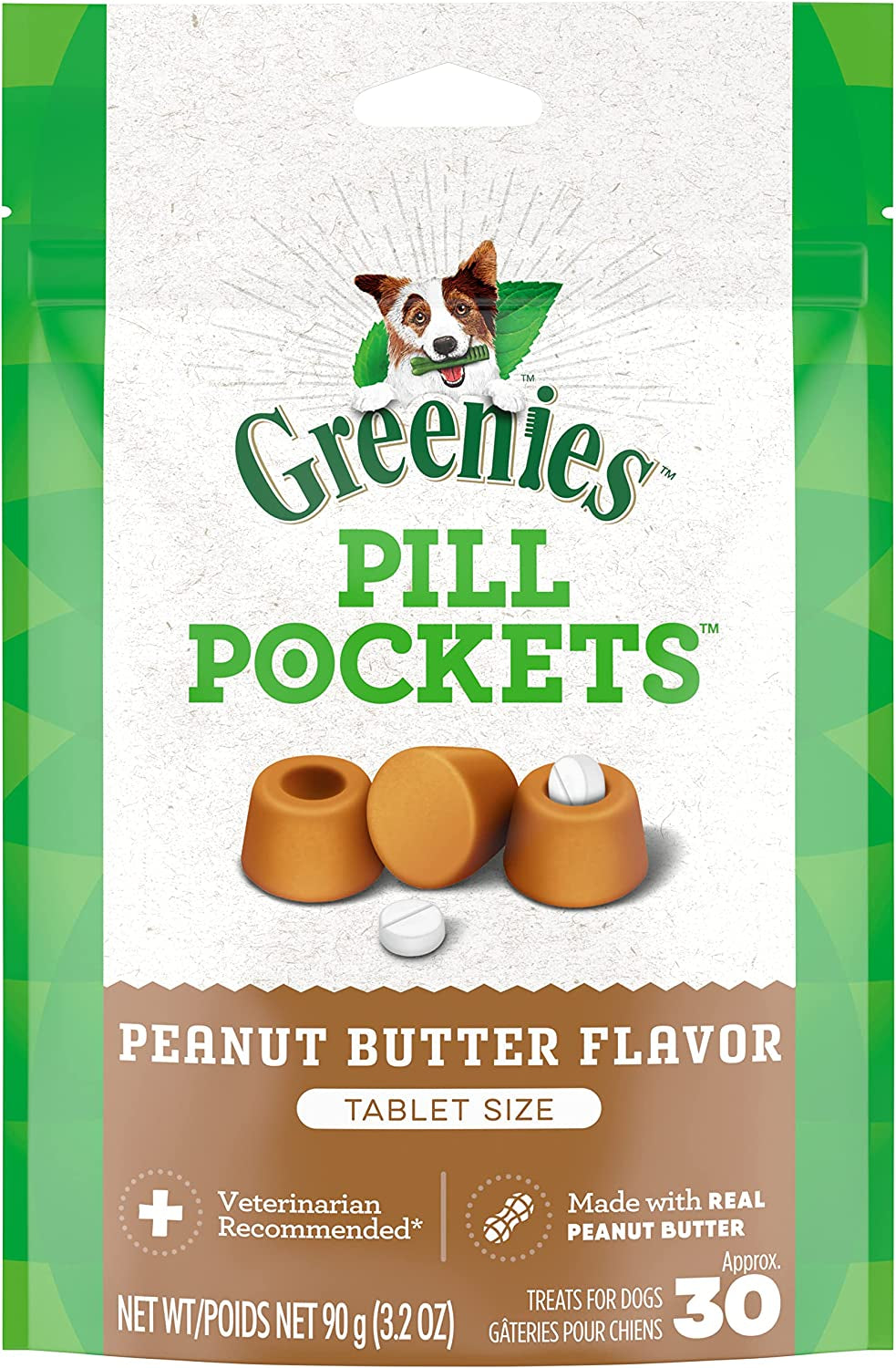 Pill Pockets Adult Dog Treats Capsule Size Natural Soft with Real Peanut Butter, (30 Treats) 7.9Oz. Pack