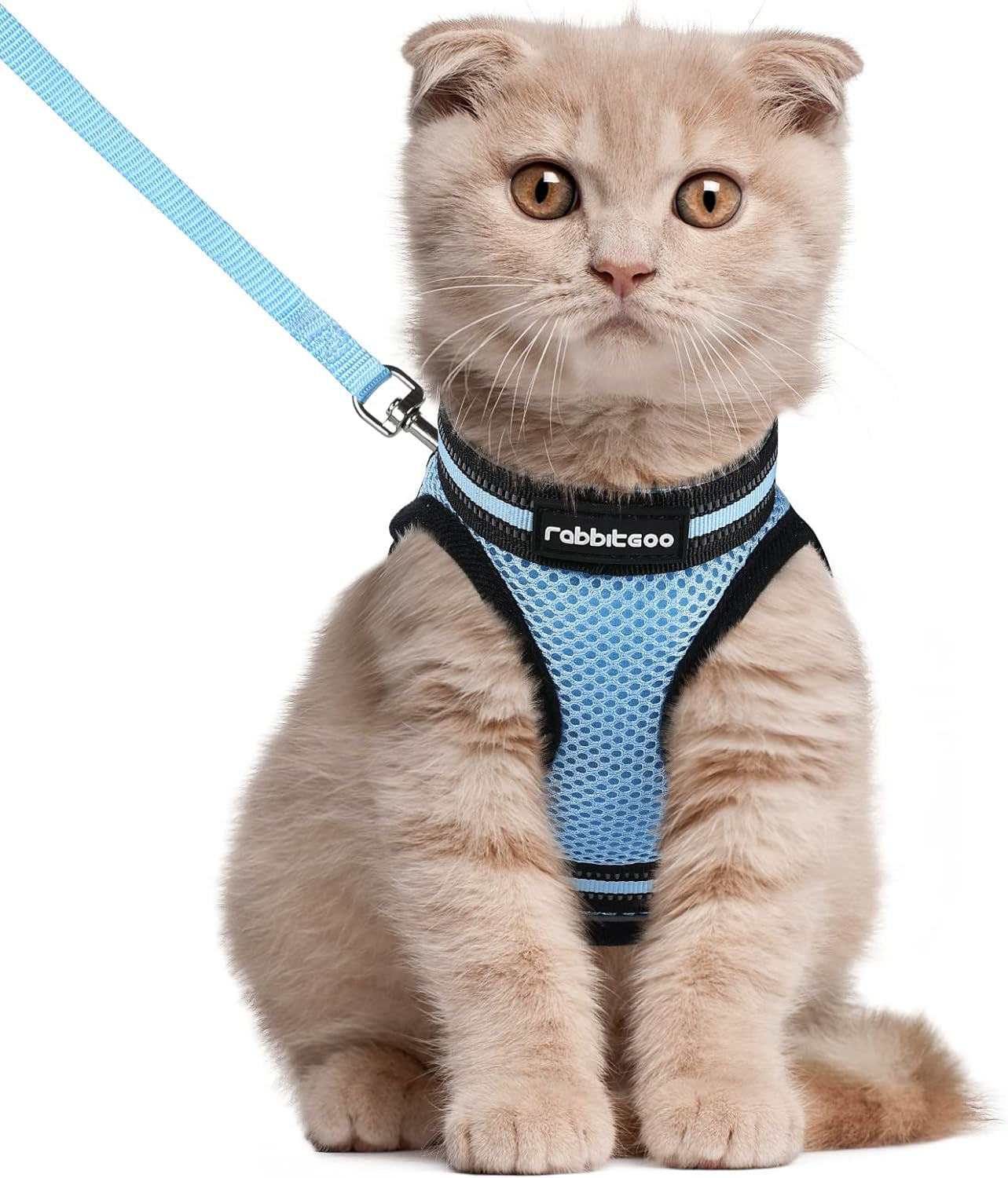 Cat Harness and Leash Set for Walking Escape Proof, Adjustable Soft Kittens Vest with Reflective Strip for Cats, Comfortable Outdoor Vest, Black, Small