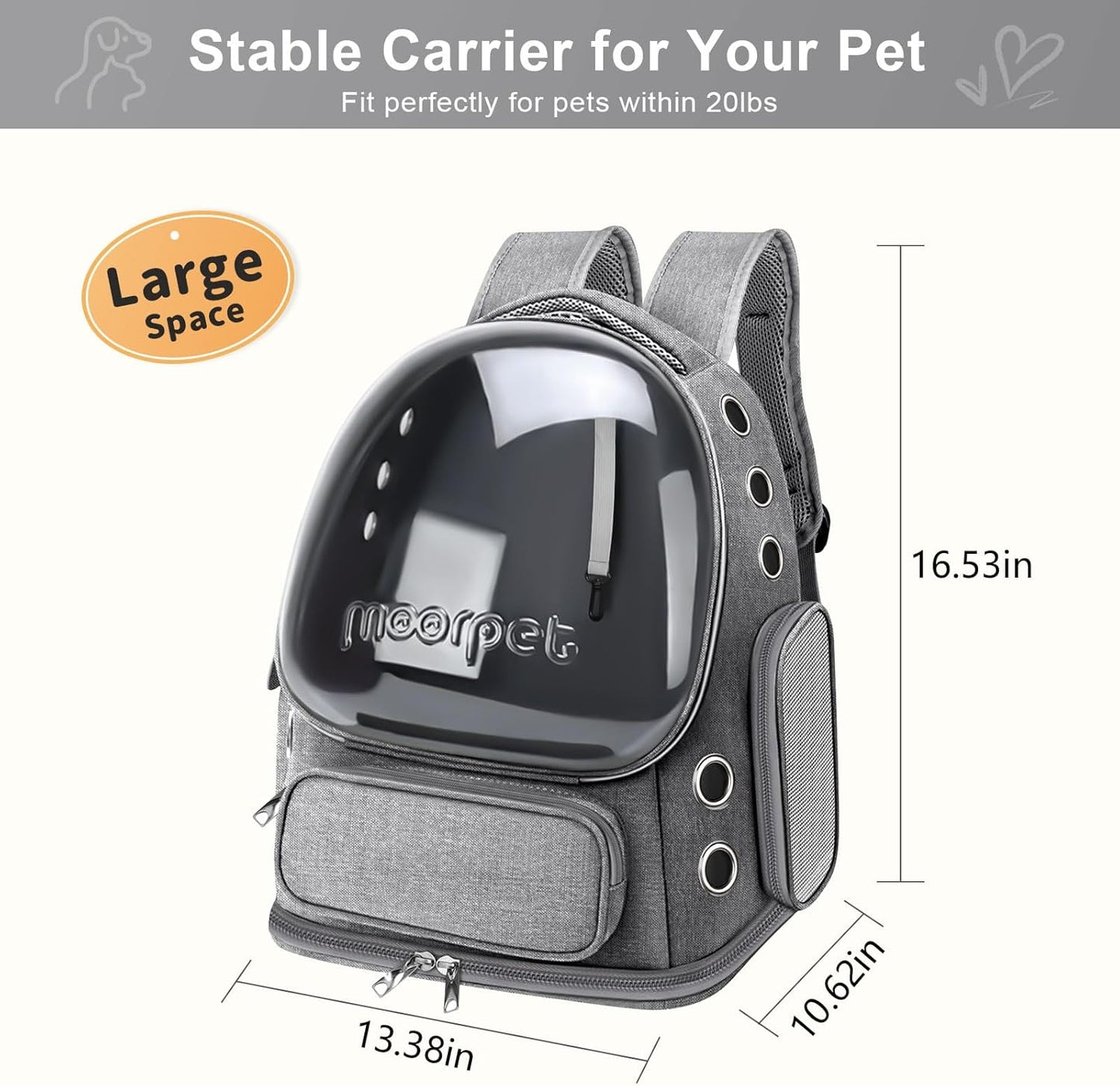 Cat Backpack Carrier, Breathable Cat Carrier Backpack Large Space Cat Bubble Backpack for Kitty Small Dog, Foldable Airline Approved Cat Backpack, Transparent Cat Travel Backpack up to 20 Lbs (Grey)