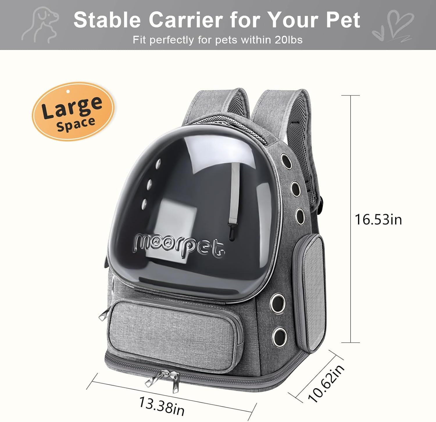 Cat Backpack Carrier, Breathable Cat Carrier Backpack Large Space Cat Bubble Backpack for Kitty Small Dog, Foldable Airline Approved Cat Backpack, Transparent Cat Travel Backpack up to 20 Lbs (Grey)