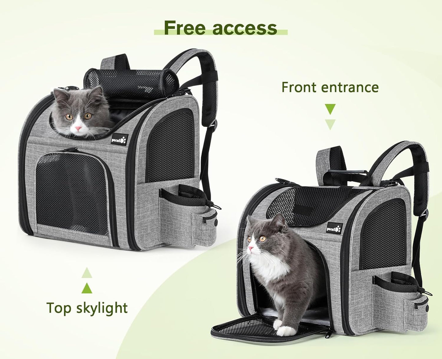 Cat Backpack with Breathable Mesh, Dog Backpack Carrier with Multi-Pockets for Cats Puppies, Pet Backpack Carrier for Travel Hiking Camping Outdoor Gray