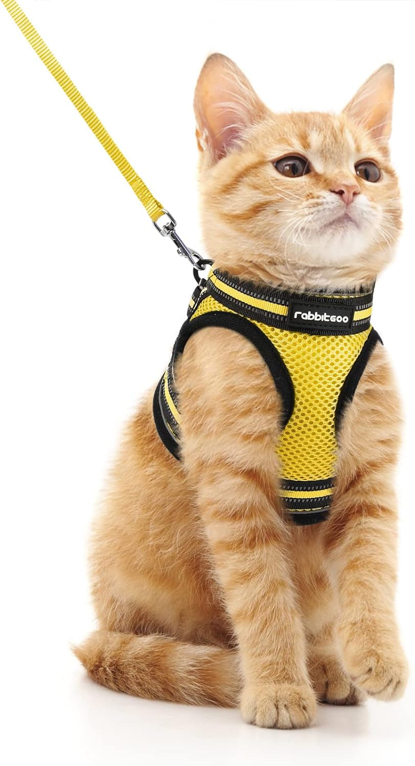 Cat Harness and Leash Set for Walking Escape Proof, Adjustable Soft Kittens Vest with Reflective Strip for Cats, Comfortable Outdoor Vest, Black, Small