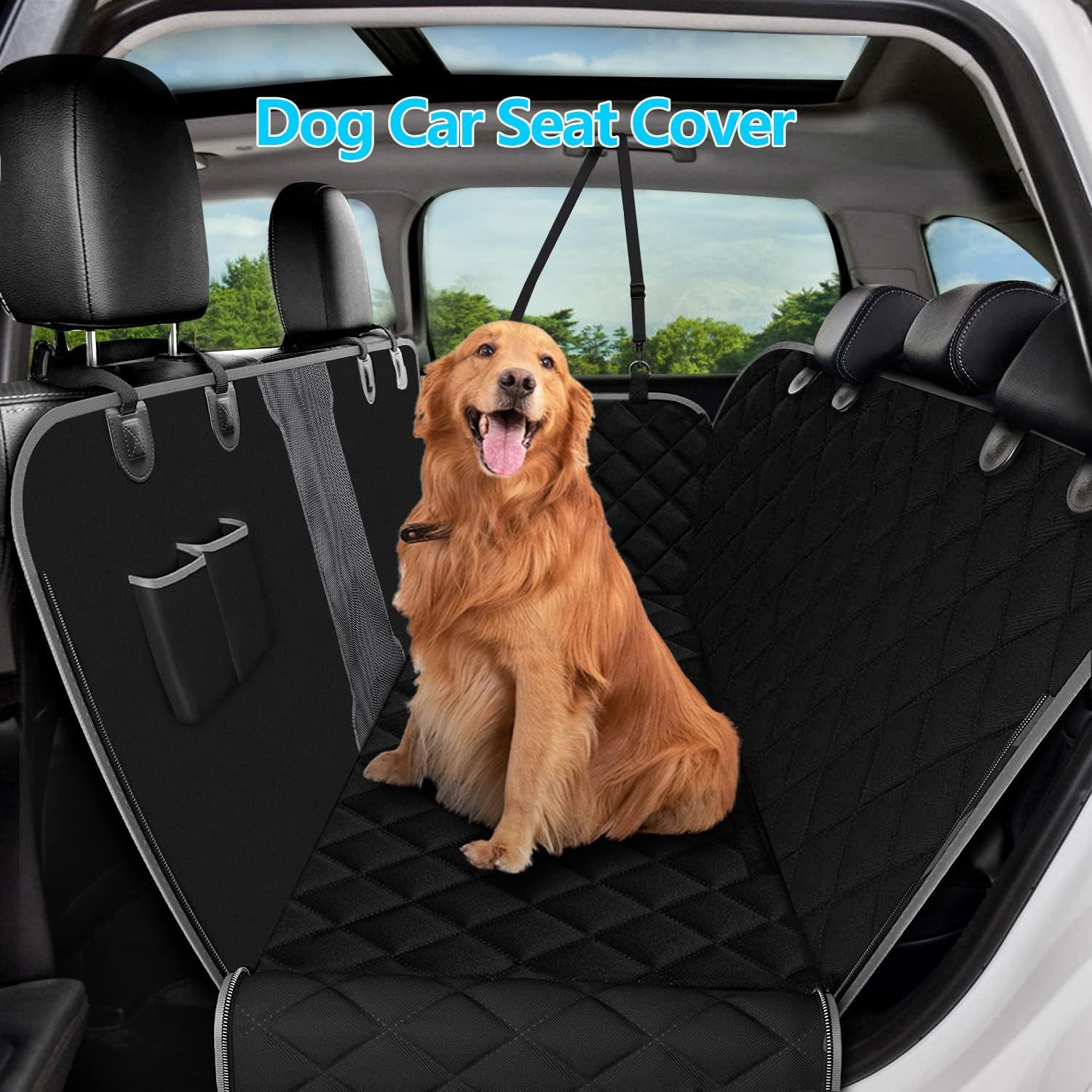 Dog Car Seat Cover, Dog Hammock for Back Seat Waterproof Dog Seat Cover with Mesh Window Non-Scratch Bench Car Seat Cover Protector Compatible for Most Cars Trucks Suvs Etc - Black