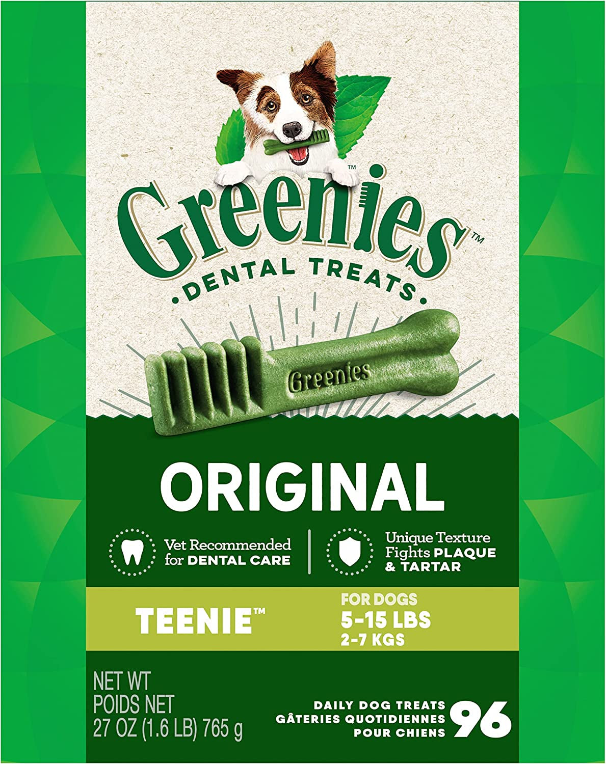 Adult Dog Treats Original TEENIE Natural Dental Care, (130 Treats) 36Oz. Pack