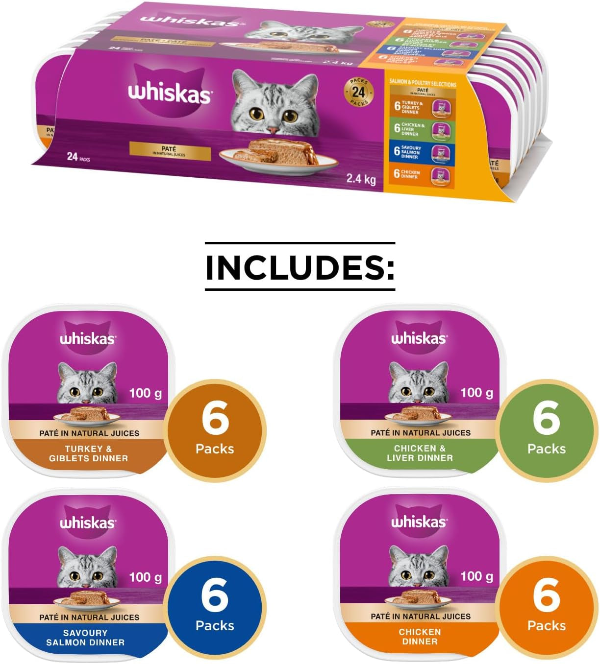 Salmon and Poultry Selections Adult Wet Cat Food Paté, 100G (24 Pack)