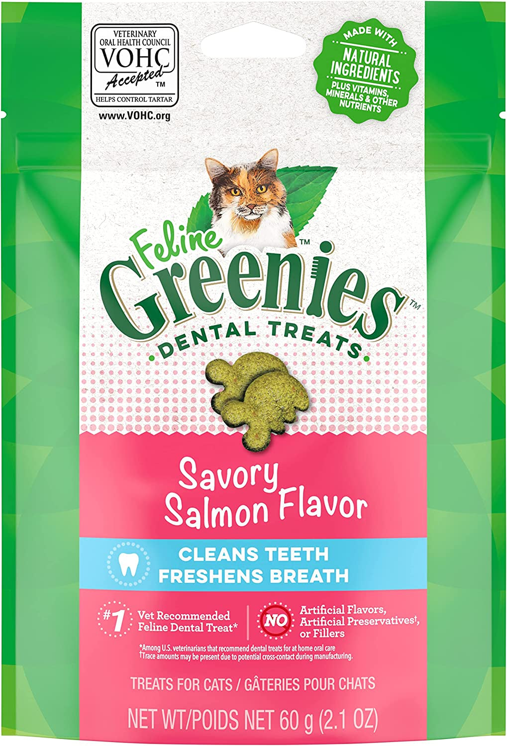 FELINE  Adult Cat Treats Natural Dental Care, Savory Salmon Flavour, 9.75Oz. Tub