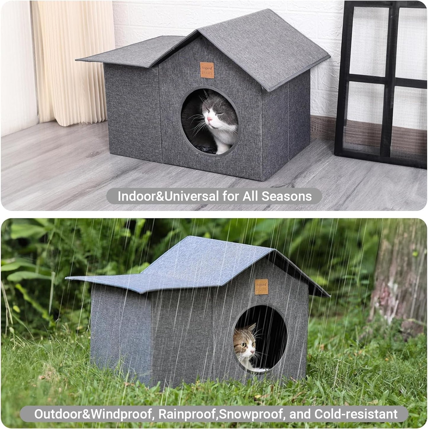 Cat House, Outdoor Cat House for outside Community Cats, Stray and Feral Cats with Removable Soft Cushion, Weatherproof Warm and Insulated Cat Shelte, Easy to Assemble Collapsible House