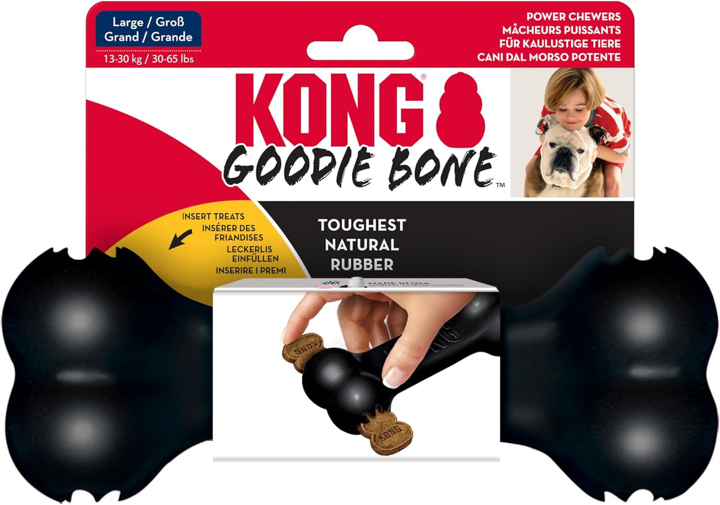 Extreme Goodie Bone™ - Durable Rubber Dog Bone for Power Chewers, Black - for Medium Dogs