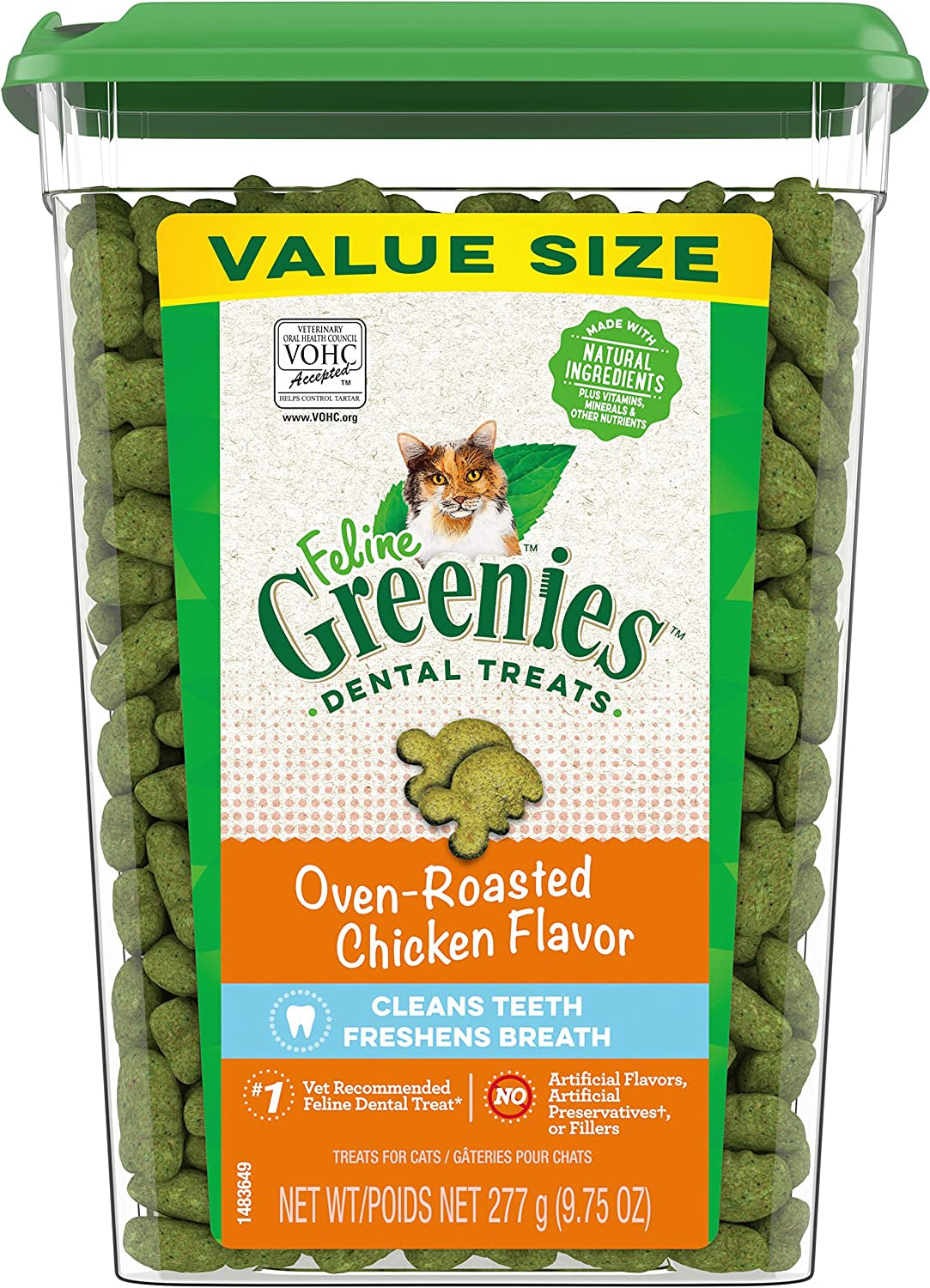 FELINE  Cat Treats Natural Dental Care, Oven Roasted Chicken Flavour, 9.75Oz. Tub