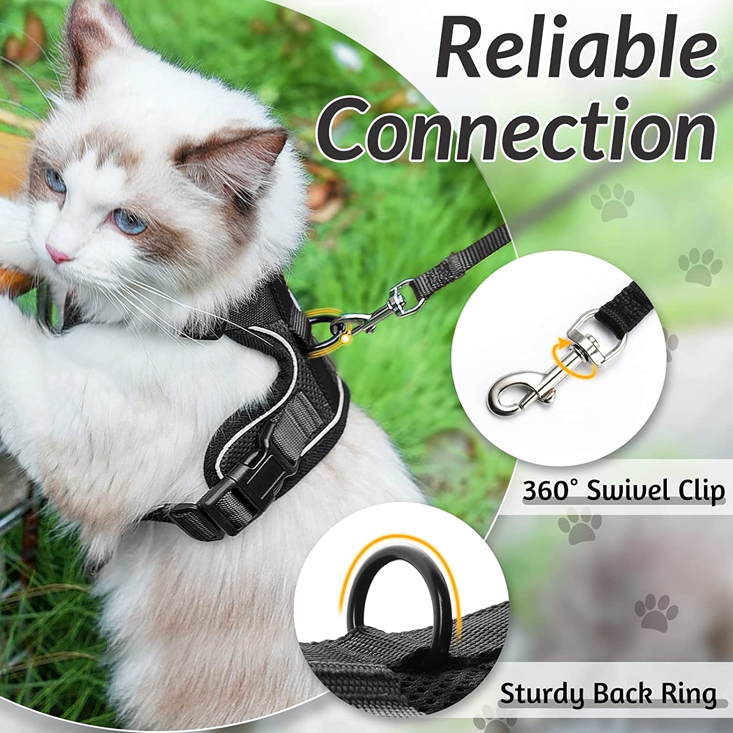 Cat Harness and Leash for Walking, Escape Proof Soft Adjustable Vest Harnesses for Small Medium Cats, Easy Control Breathable Reflective Strips Jacket, XS, Black